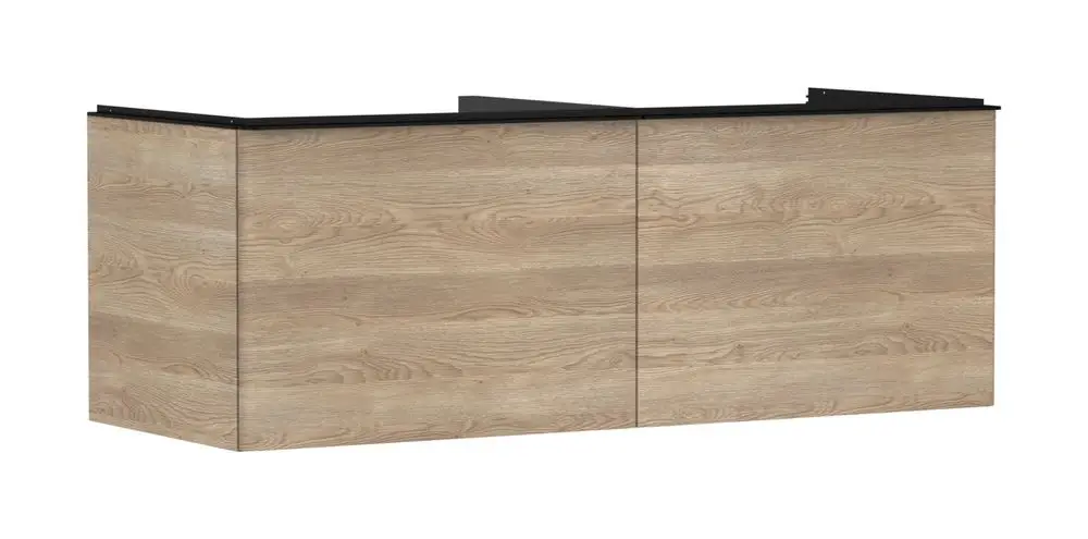 Hansgrohe Waschtischunterschrank in Holzoptik mit zwei Schubkästen, geeignet für einen Aufsatzwaschtisch, bietet praktischen Stauraum im Badezimmer.